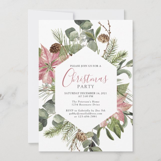 Elegantes Watercolor Kraut Weihnachts-Party Einladung (Vorderseite)