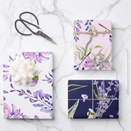 Elegantes Watercolor Lavendel Geschenkpapier Set