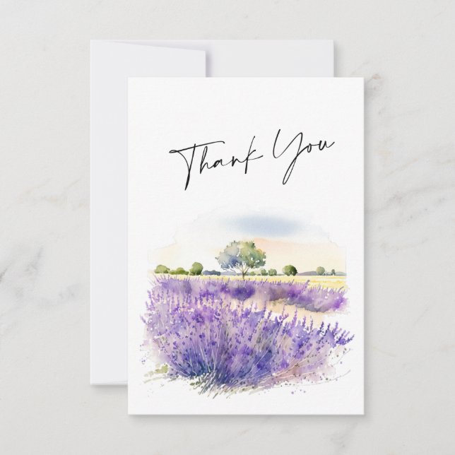 Elegantes Watercolor Lavender Blume Hochzeit Dankeskarte (Vorderseite)