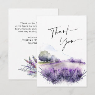 Elegantes Watercolor Lavender Blume Hochzeit Dankeskarte