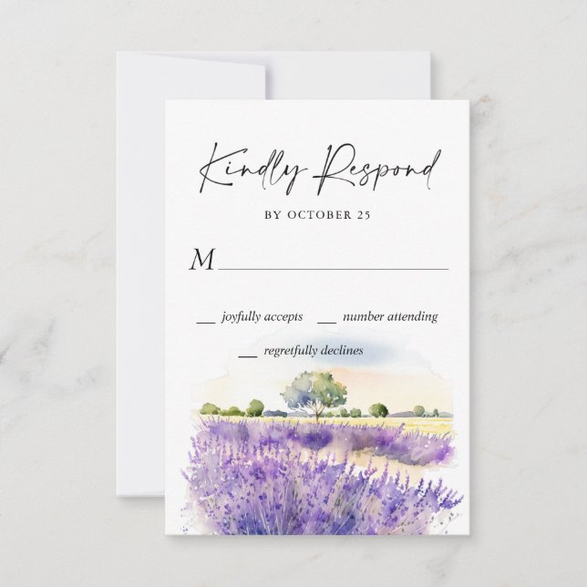 Elegantes Watercolor Lavender Blume Hochzeit RSVP Karte (Vorderseite)