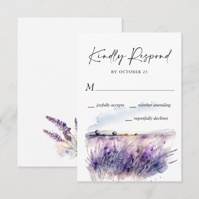 Elegantes Watercolor Lavender Blume Hochzeit RSVP Karte (Vorne/Hinten)