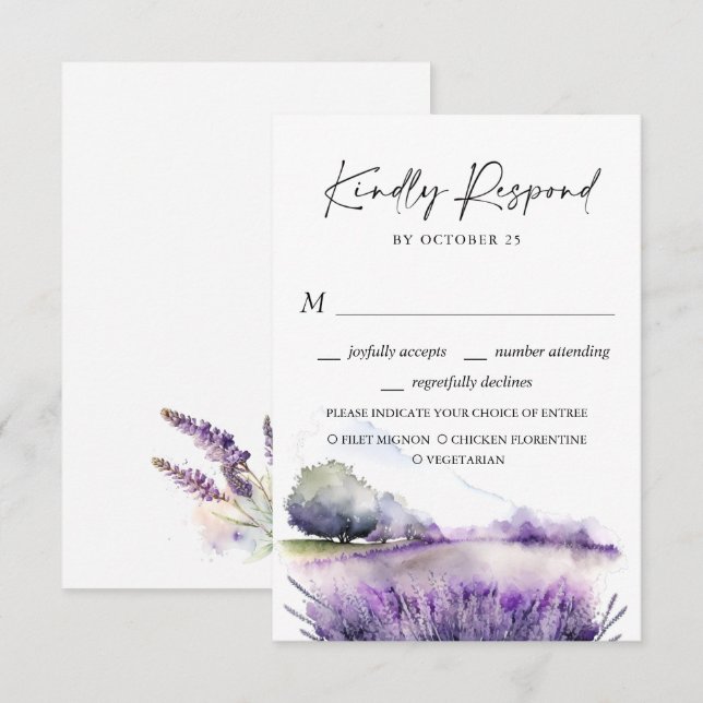 Elegantes Watercolor Lavender Blume Hochzeit RSVP Karte (Vorne/Hinten)
