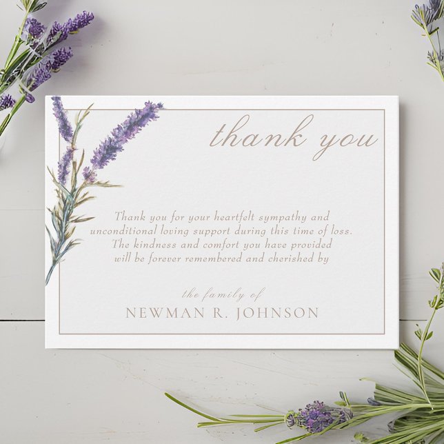 Elegantes Watercolor Lavender Memorial Vielen Dank Mitteilungskarte (Von Creator hochgeladen)