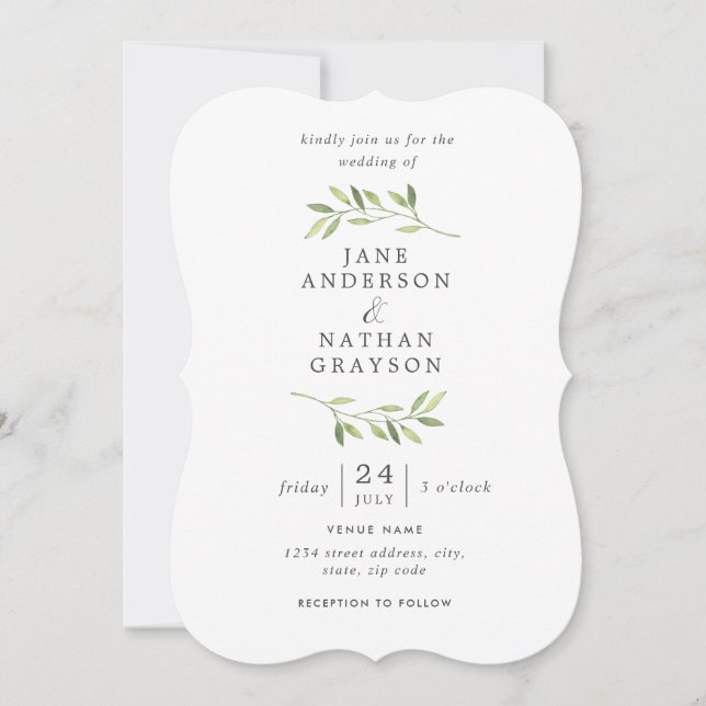 Elegantes Watercolor Leaf Hochzeit Einladung (Vorderseite)