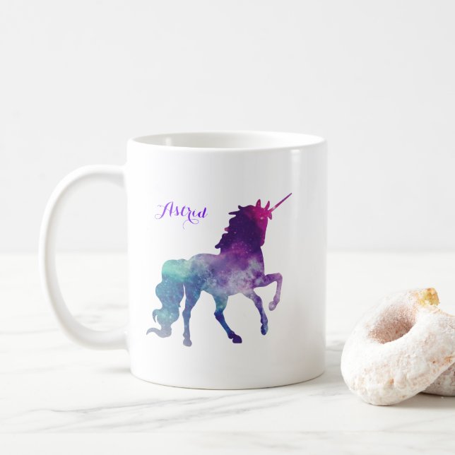 Elegantes Watercolor Lila Einhorn Kaffeetasse (Mit Donut)