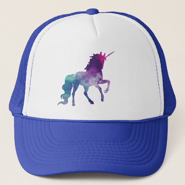 Elegantes Watercolor Lila Einhorn Truckerkappe (Vorderseite)