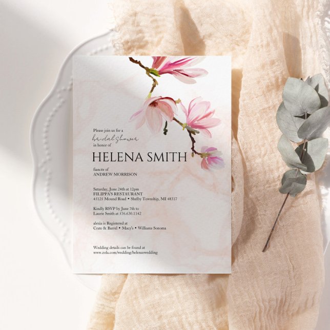 Elegantes Watercolor Magnolia Brautparty Einladung (Von Creator hochgeladen)