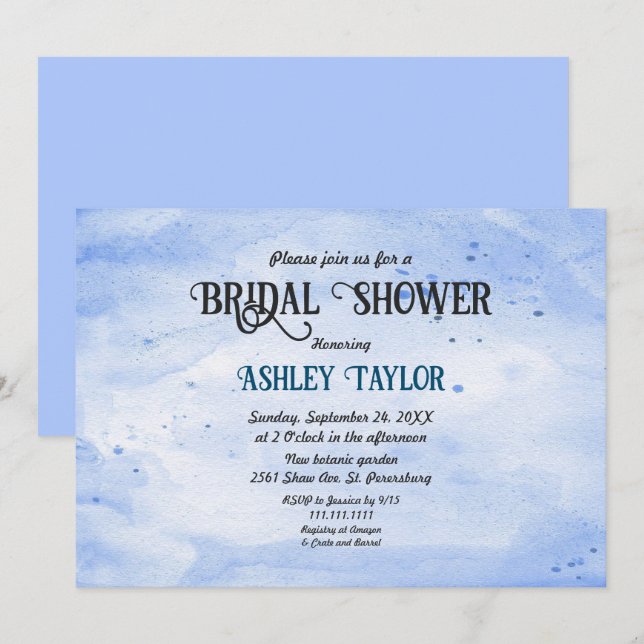 Elegantes Watercolor Navy Blue Rustic Brautparty Einladung (Vorne/Hinten)