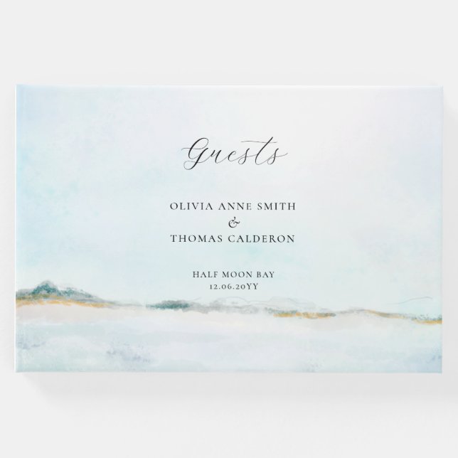 Elegantes Watercolor Oceanfront Wedding Guest Book Gästebuch (Vorderseite)