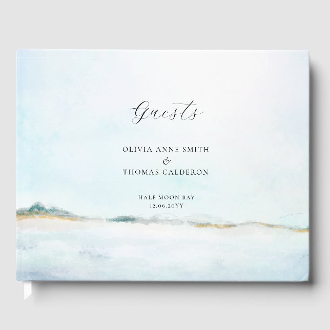 Elegantes Watercolor Oceanfront Wedding Guest Book Gästebuch (Vorderseite)