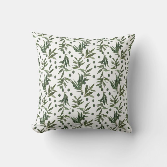 Elegantes Watercolor Olive Branch Muster Kissen (Vorderseite)