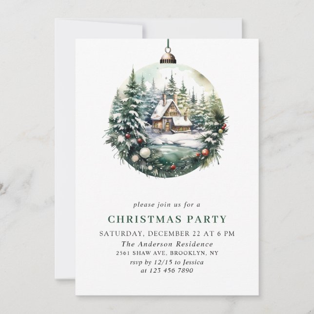 Elegantes Watercolor Ornament Weihnachten Party Einladung (Vorderseite)