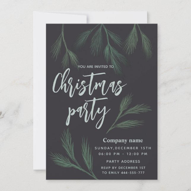 Elegantes Watercolor Pine Filiale Weihnachts-Party Einladung (Vorderseite)