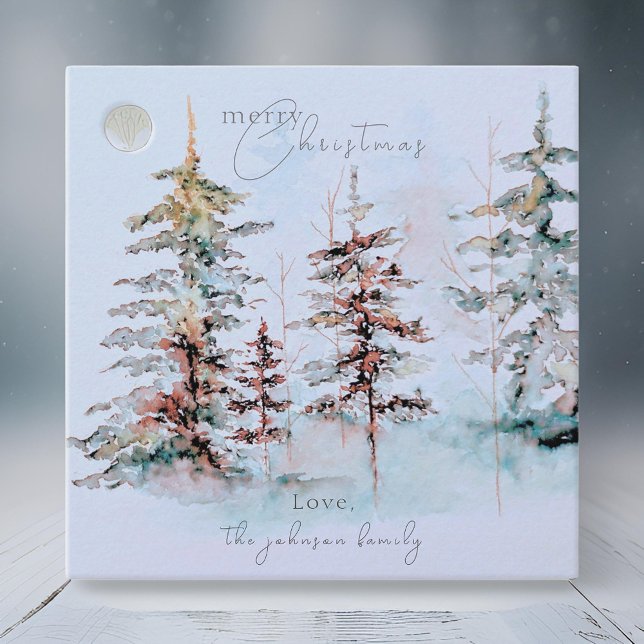 Elegantes Watercolor Pine Forest Weihnachtsgeschen Geschenkanhänger (Von Creator hochgeladen)