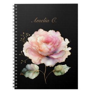 Elegantes Watercolor Pink Rose Black Notebook Notizblock