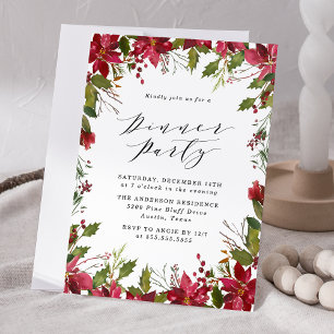 Elegantes Watercolor Poinsettia Party zum Abendess Einladung