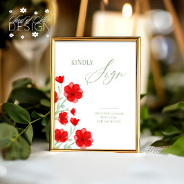 Elegantes Watercolor Poppy Floral Gästebuch Sockelschild