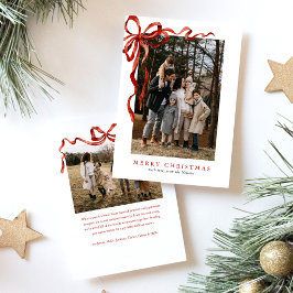 Elegantes Watercolor Red Bow Christmas Zwei Foto Feiertagskarte