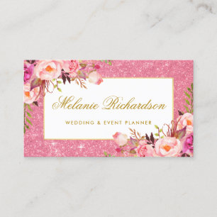 Elegantes Watercolor-Rosa-BlumenGlitzer Visitenkarte