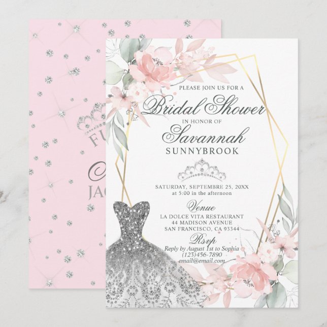 Elegantes Watercolor Rosa Brautparty Einladung (Vorne/Hinten)