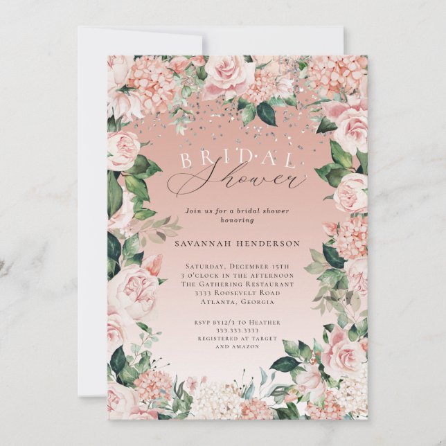Elegantes Watercolor Rosa Brautparty Einladung (Vorderseite)