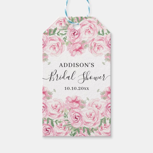 Elegantes Watercolor-Rose-Brautparty Geschenkanhänger (Vorderseite)
