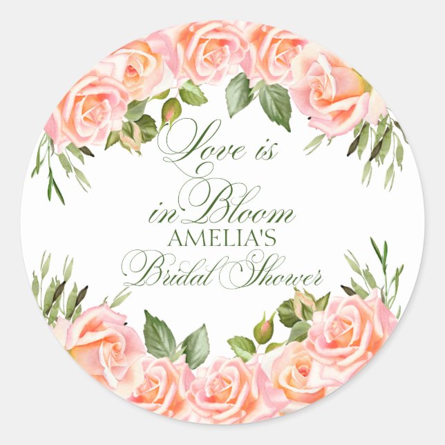 Elegantes Watercolor-Rose-Brautparty Runder Aufkleber (Vorderseite)
