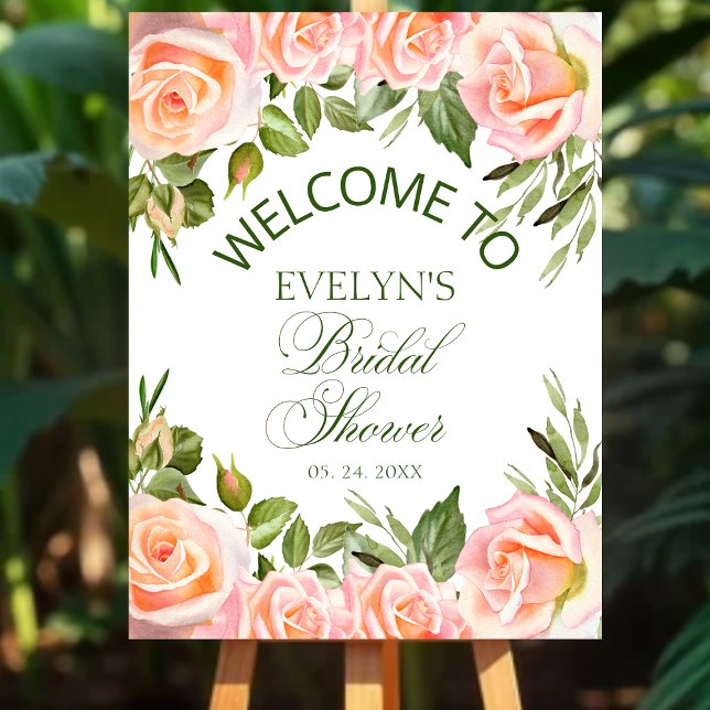 Elegantes Watercolor Roses Bridal Sower Willkommen Poster (Von Creator hochgeladen)