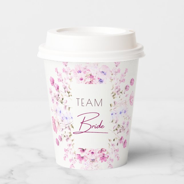 Elegantes Watercolor Ruby Rose Brautparty Pappbecher (Vorderseite)