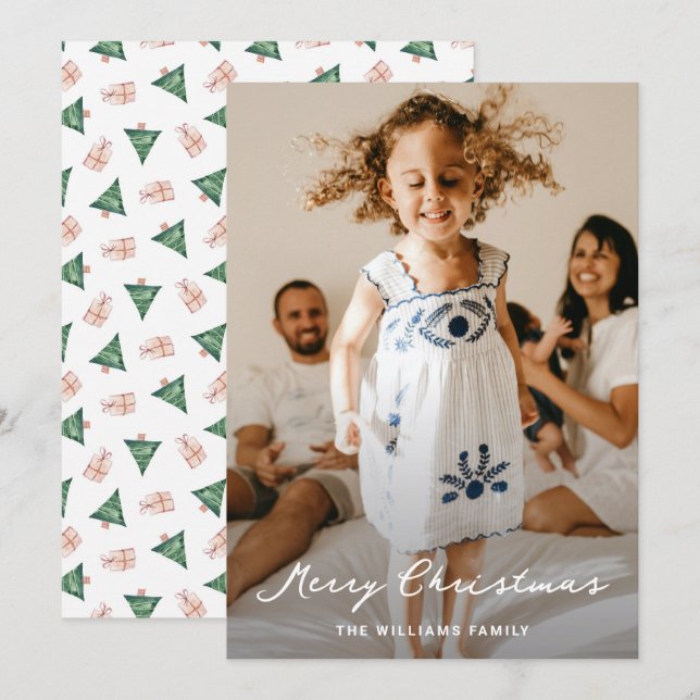 Elegantes Watercolor Script Foto Weihnachten (Vorne/Hinten)