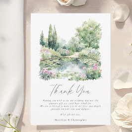 Elegantes Watercolor Sommergarten Landschaft Hochz Dankeskarte
