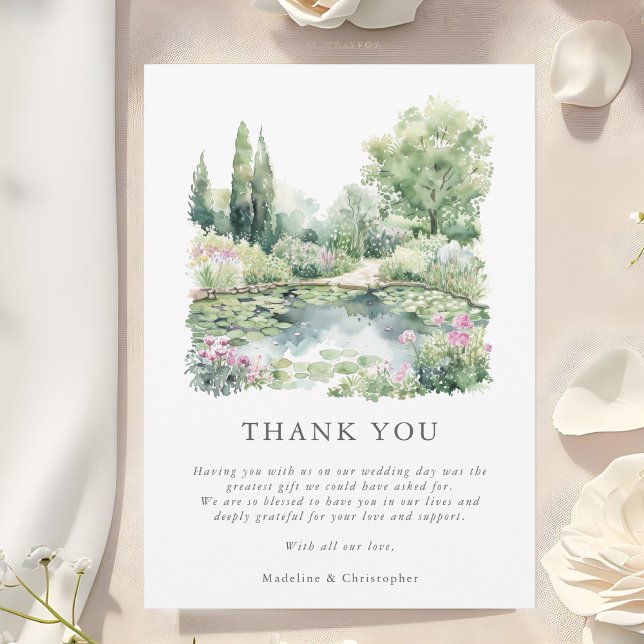 Elegantes Watercolor Sommergarten Landschaft Hochz Dankeskarte (Von Creator hochgeladen)
