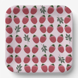 Elegantes Watercolor Strawberry Birthday Paper Pla Pappteller