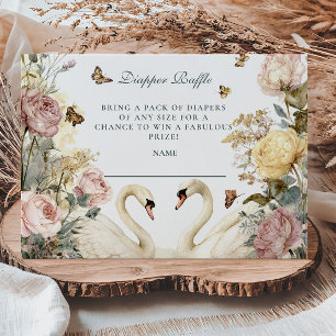 Elegantes Watercolor Swans Diapper Raffle Begleitkarte