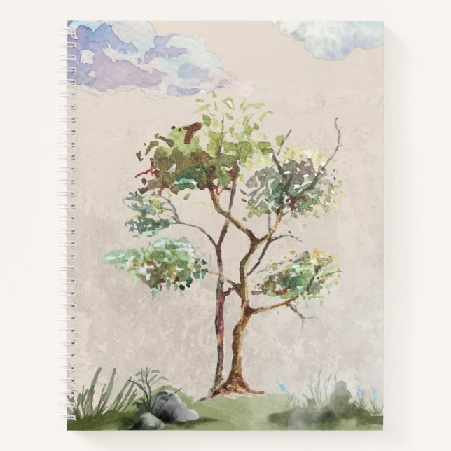Elegantes Watercolor Tree Notebook Notizbuch (Vorderseite)