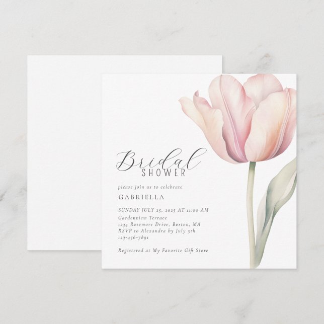 Elegantes Watercolor Tulip Brautparty Einladung (Vorne/Hinten)
