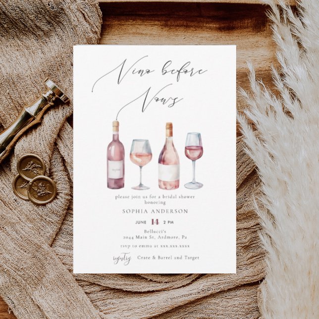 Elegantes Watercolor Vino vor dem Vows-Brautparty Einladung (Von Creator hochgeladen)