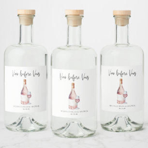 Elegantes Watercolor Vino Vor Vows Brautparty Alkoholflaschenetikett