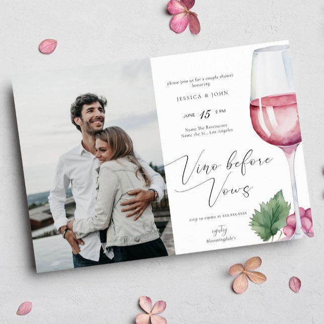 Elegantes Watercolor Vino vor Vows Paares Dusche Einladung (Von Creator hochgeladen)