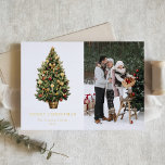 Elegantes Watercolor Vintage Weihnachtsbaum Foto Folien Feiertagskarte<br><div class="desc">Versenden Sie zeitlose Urlaubsszenarien mit dieser Vintag inspirierten Weihnachtsfotokarte. Mit einem Weihnachtsbaum in Aquarellen mit Metallbällen,  goldenen Ornamenten und Goldbändern verziert,  erweckt es den klassischen Charme eines Urlaubs. Personalisieren Sie diese elegante Weihnachtskarte mit Ihrem Foto und der Botschaft für ein warmes,  traditionelles Ambiente.</div>