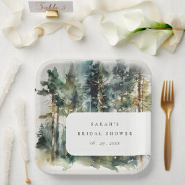 Elegantes Watercolor Wald Forest Brautparty Pappteller