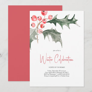 Elegantes Watercolor Weihnachten Holly Party Einladung