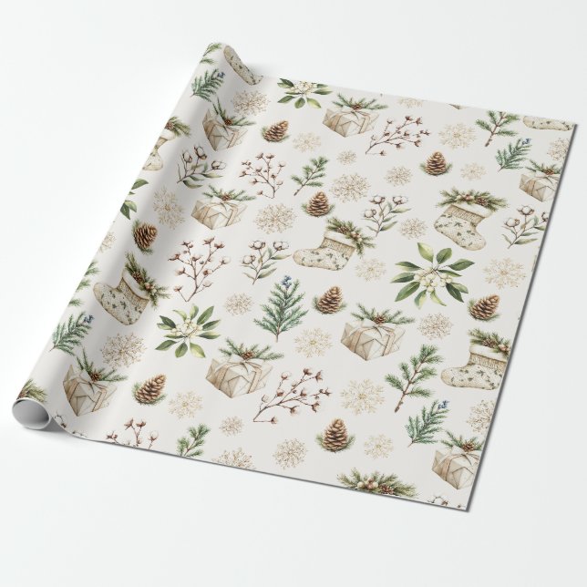 Elegantes Watercolor Weihnachts-Weihnachtsmuster Geschenkpapier (Ungerollt)