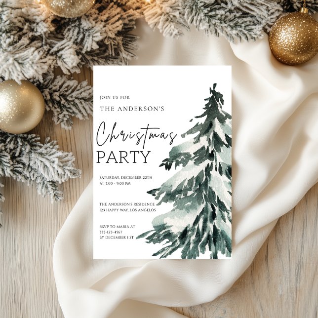 Elegantes Watercolor Weihnachtsbaum Party Einladung (Von Creator hochgeladen)