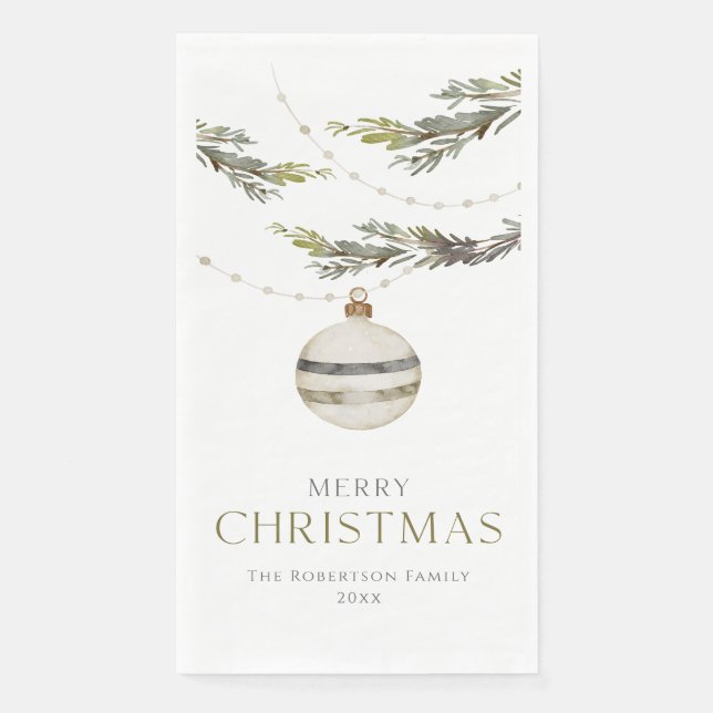 Elegantes Watercolor Weihnachtsgeschirr Serviette (Vorderseite)