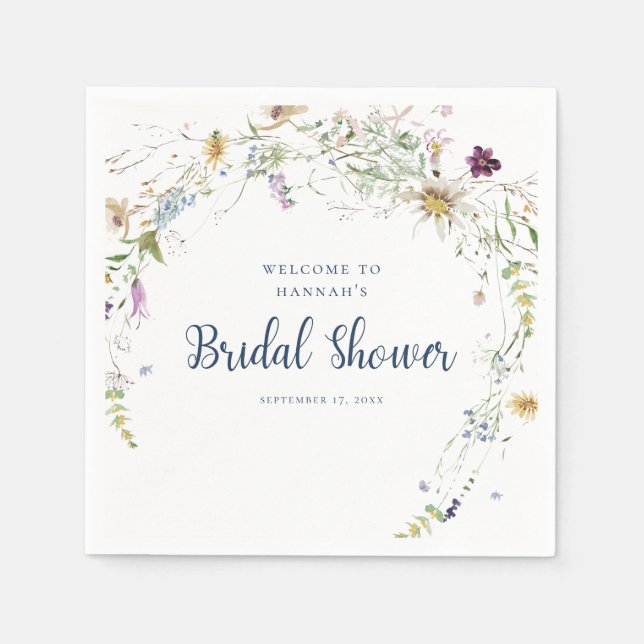Elegantes Watercolor Wildblume Brautparty Serviette (Vorderseite)