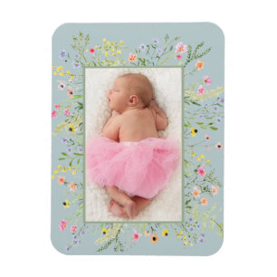 Elegantes Watercolor Wildblume Frame Foto Magnet