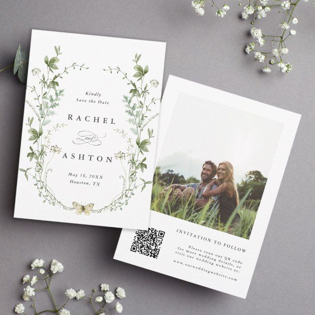 Elegantes Watercolor Wildblume Hochzeit Foto Save The Date (Von Creator hochgeladen)