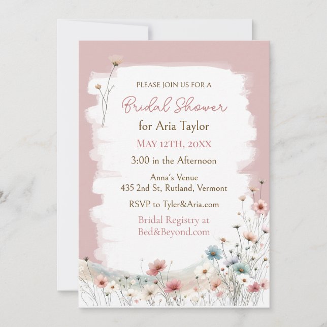 Elegantes Watercolor-Wildblumen-Brautparty Einladung (Vorderseite)